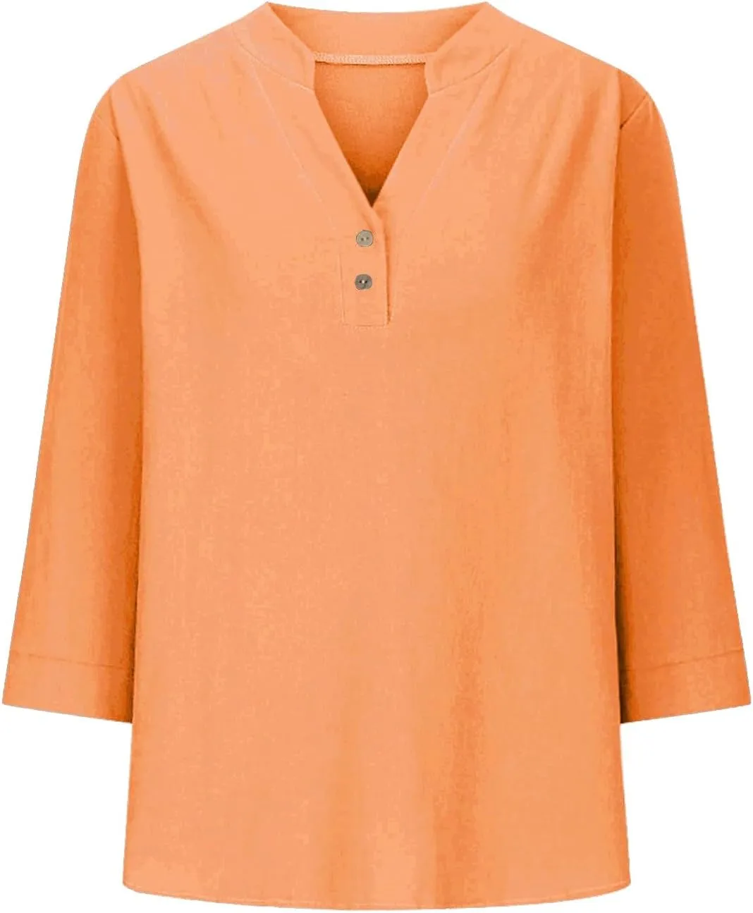 3/4 Sleeve Linen Tops for Women 2025 Summer Loose Fit V Neck Button Down Henley Shirts Solid Beach Vacation Blouses