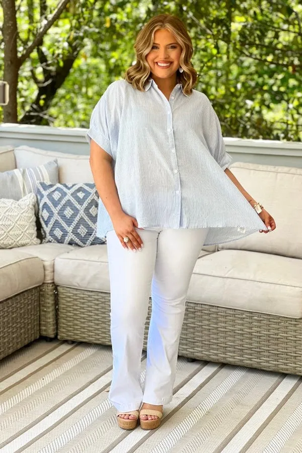 Blue Striped Button Up Collared Top *Final Sale*