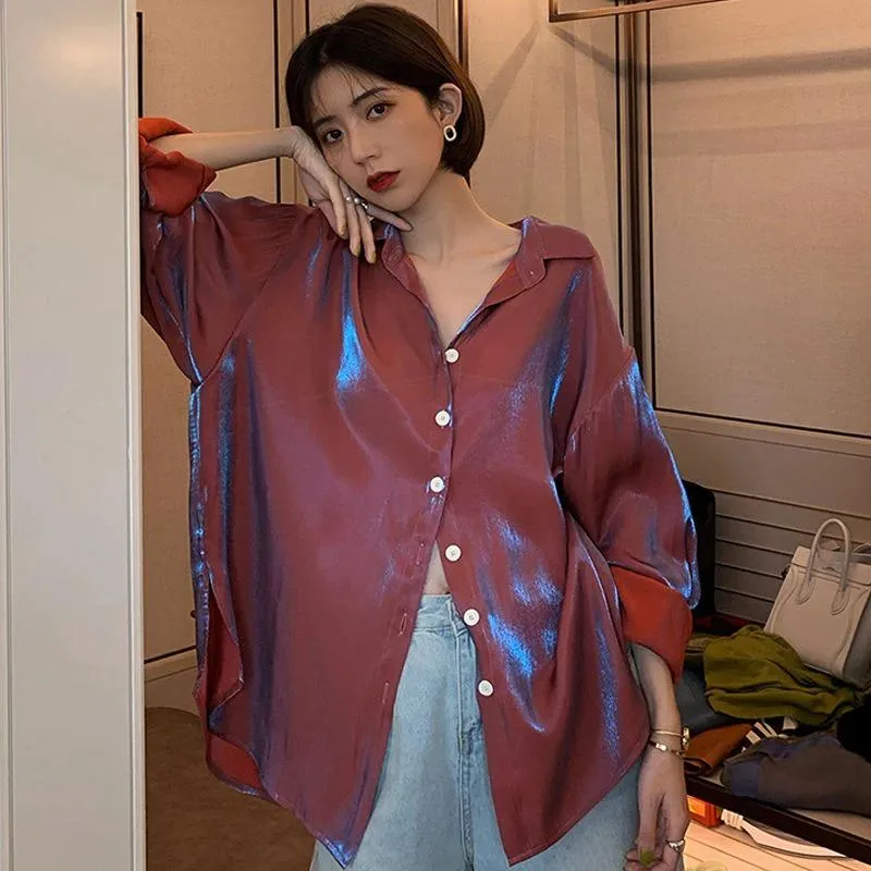 Button Up Long Sleeve Loose Tops