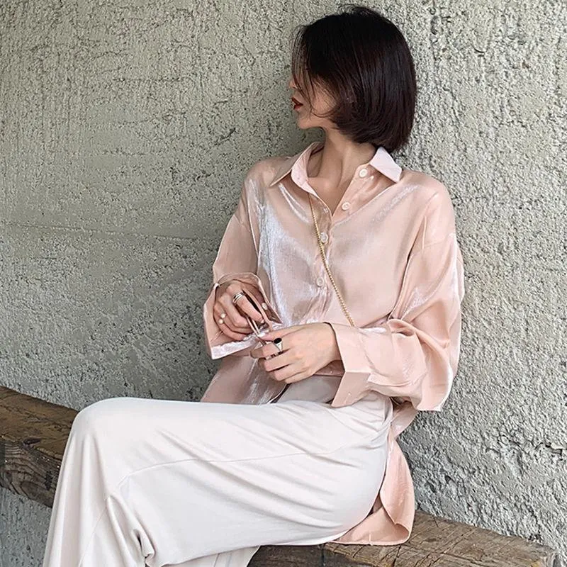 Button Up Long Sleeve Loose Tops