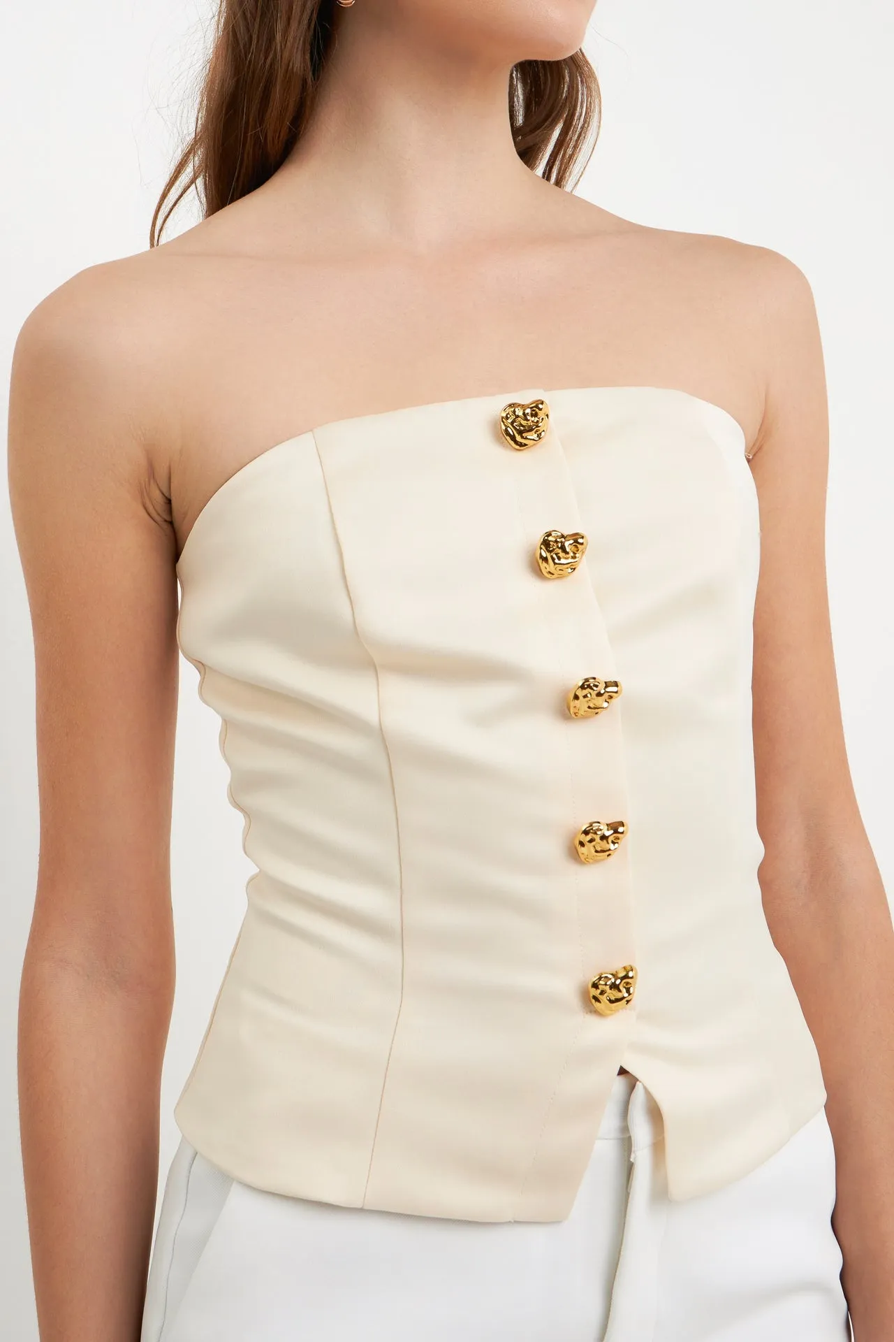 Button-Up Strapless Top