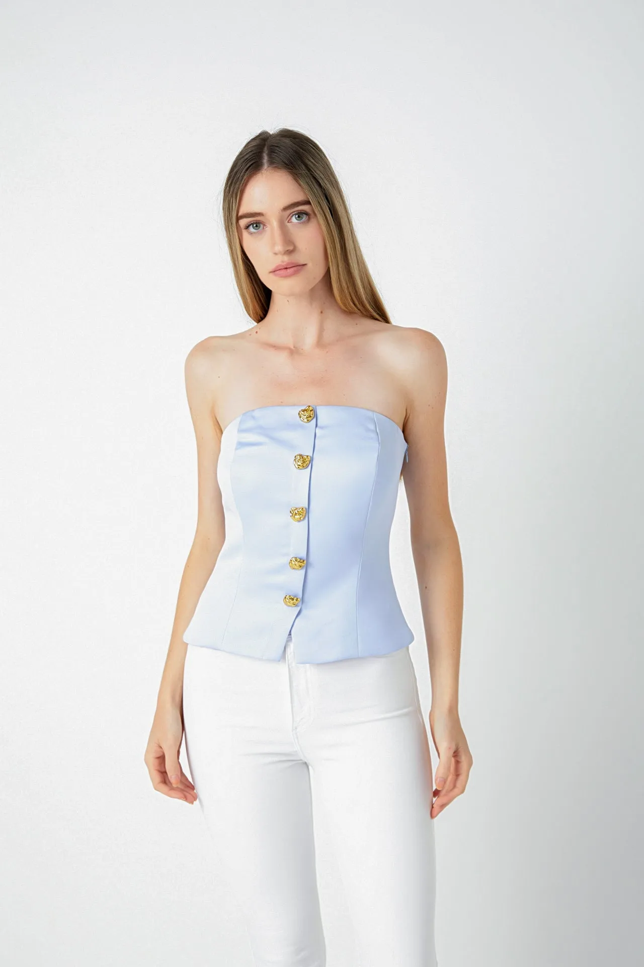 Button-Up Strapless Top