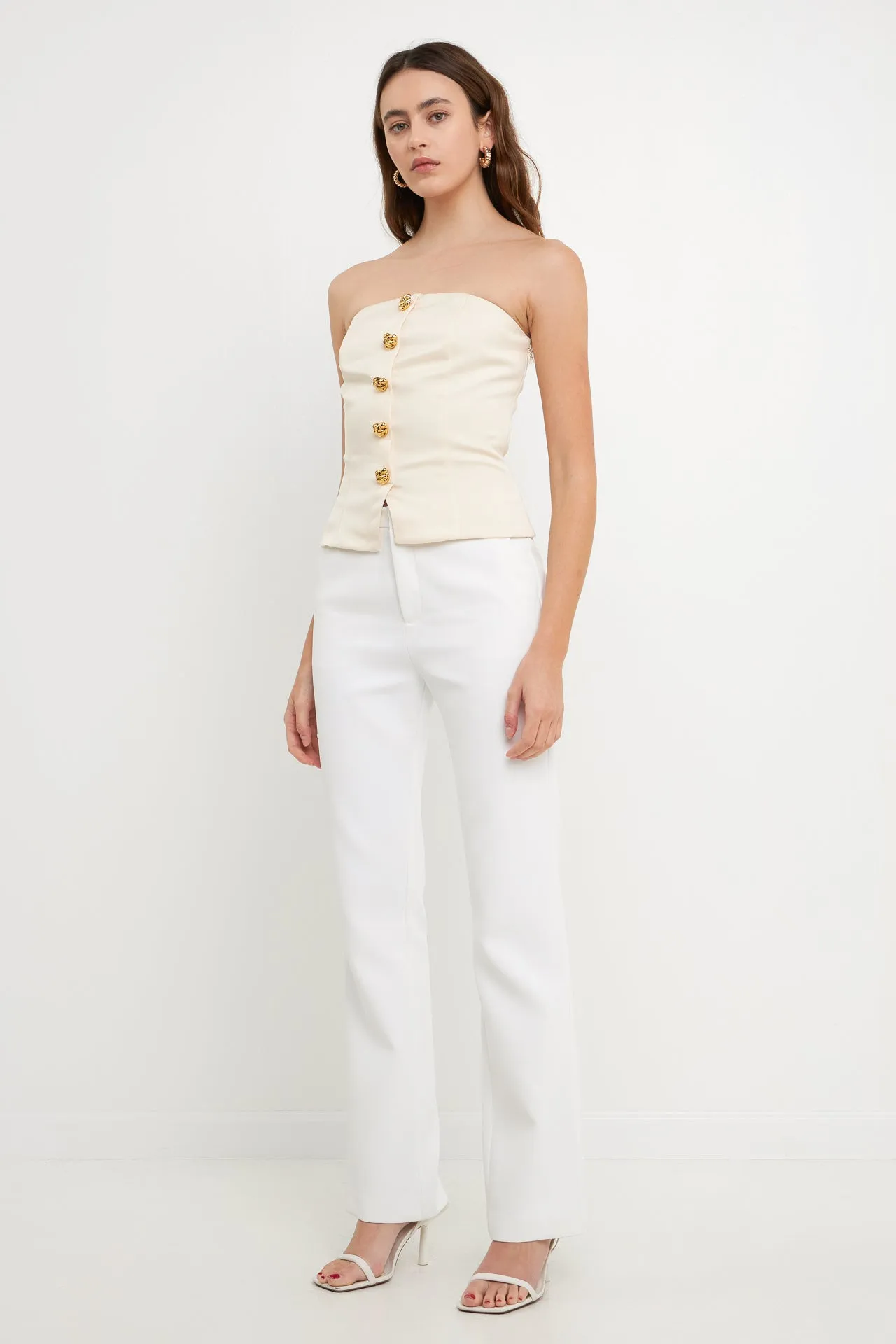 Button-Up Strapless Top