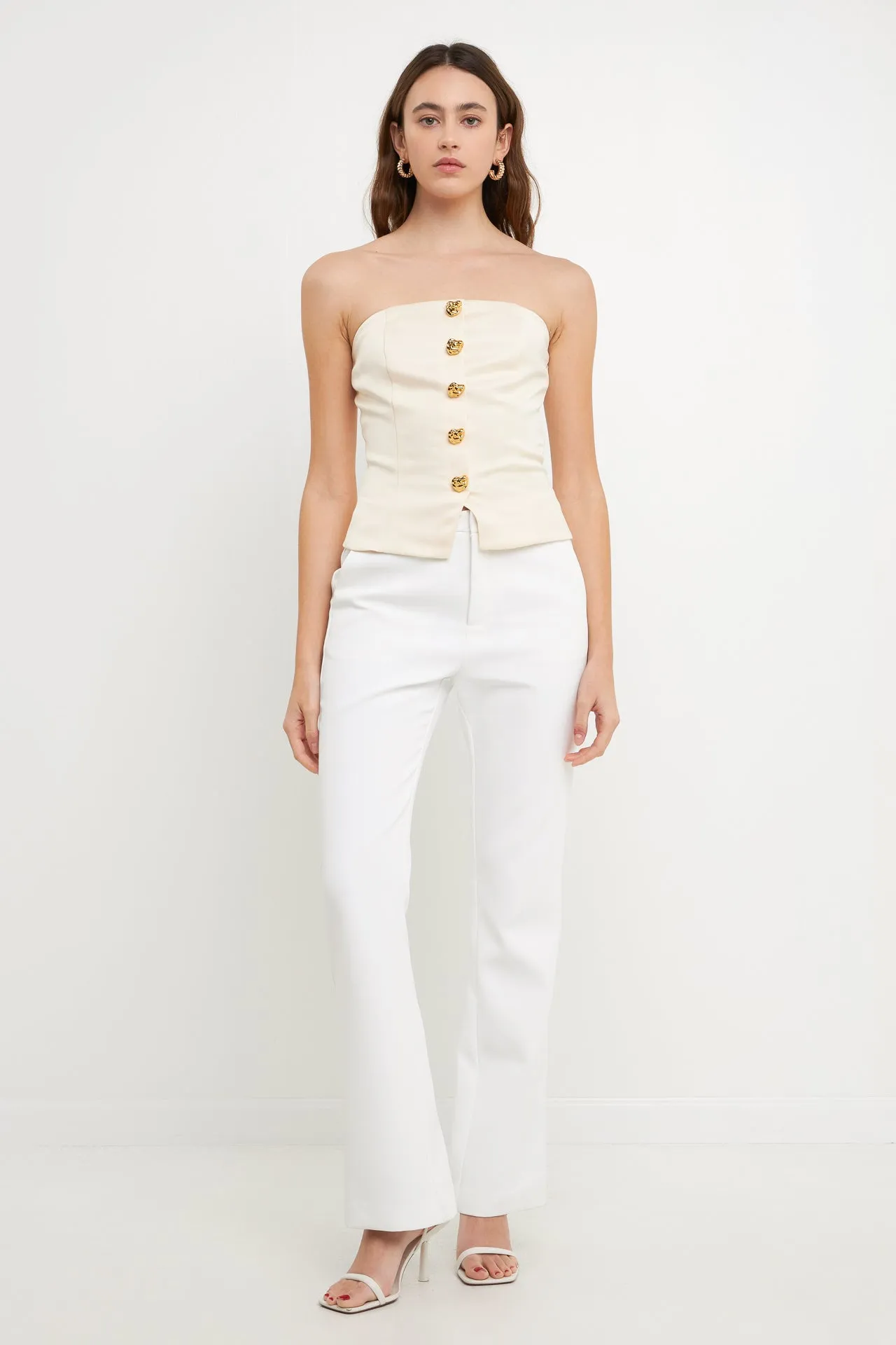 Button-Up Strapless Top