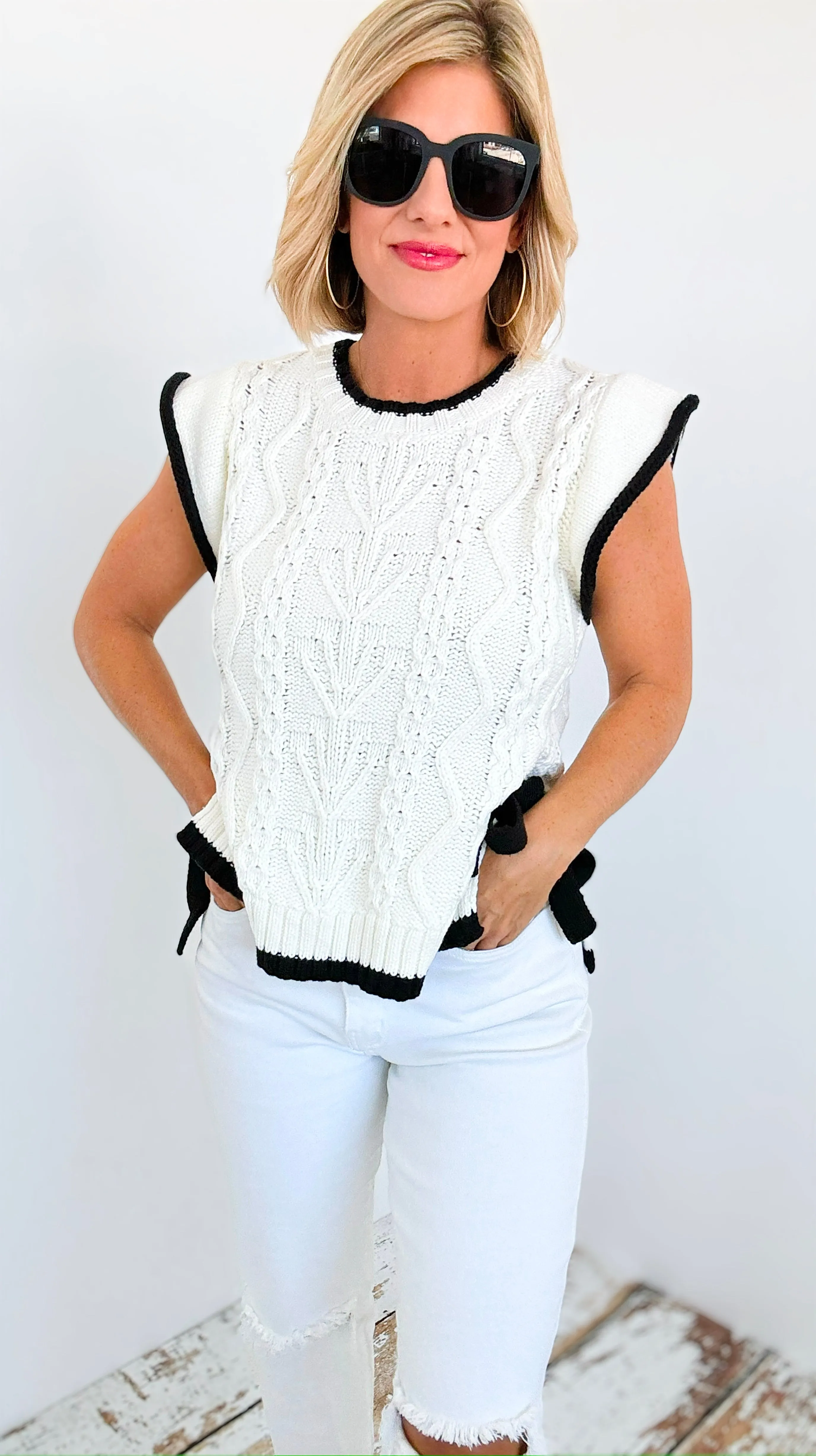 Cable Knit Side Tie Vest