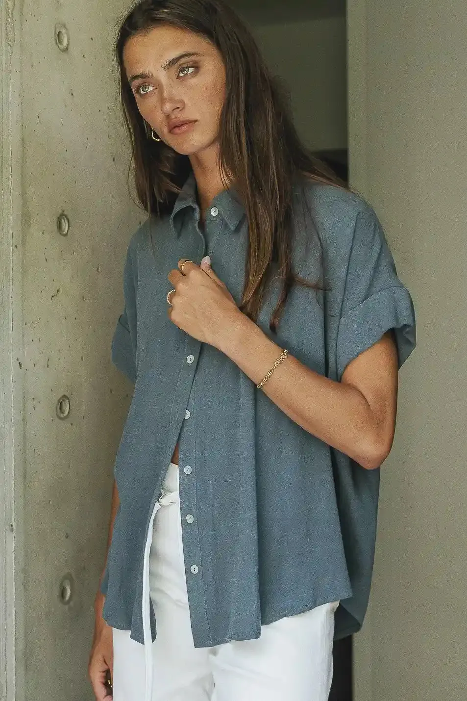 Caitlyn Button Up in Teal - FINAL SALE