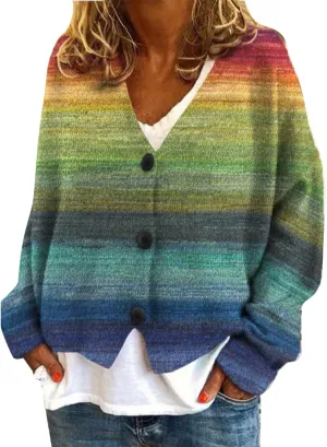 Cardigan Sweaters for Women Fall Casual Floral Printed Long Sleeve Button V-Neck Open Front Lightweight Loose Outwear