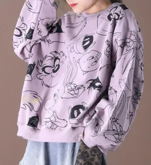 Cartoon Print Women Casual Blouse Linen Shirts Loose Blouse Plus Size Women Tops WG961707