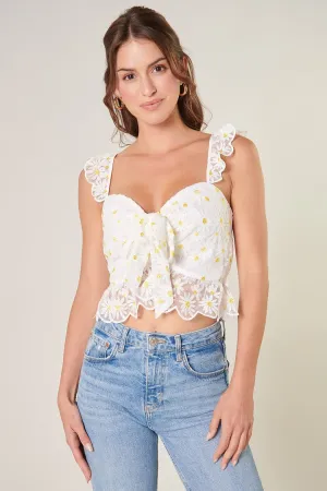 Cassiopeia Floral Ruffle Front Tie Lace Crop Top