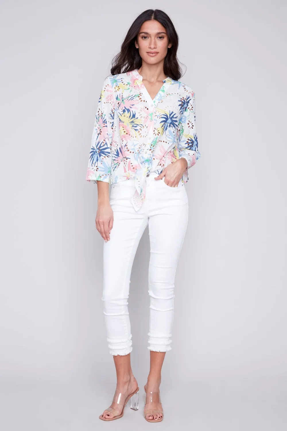 Charlie B Eyelet Embroidered Front Tie Cotton Blouse C4467RP-858B-P642 Poem