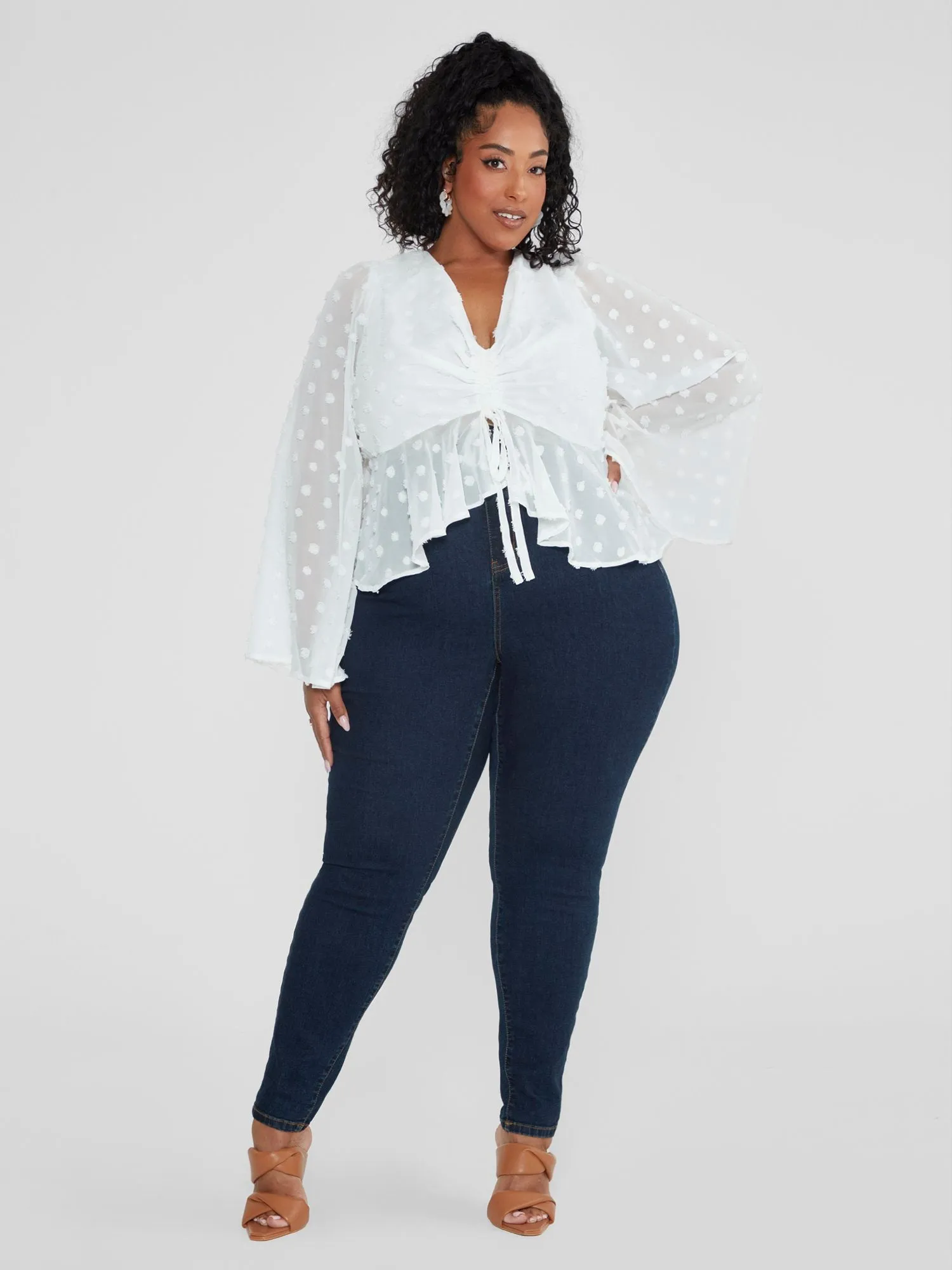 Cheri Swiss Dot Peplum Top