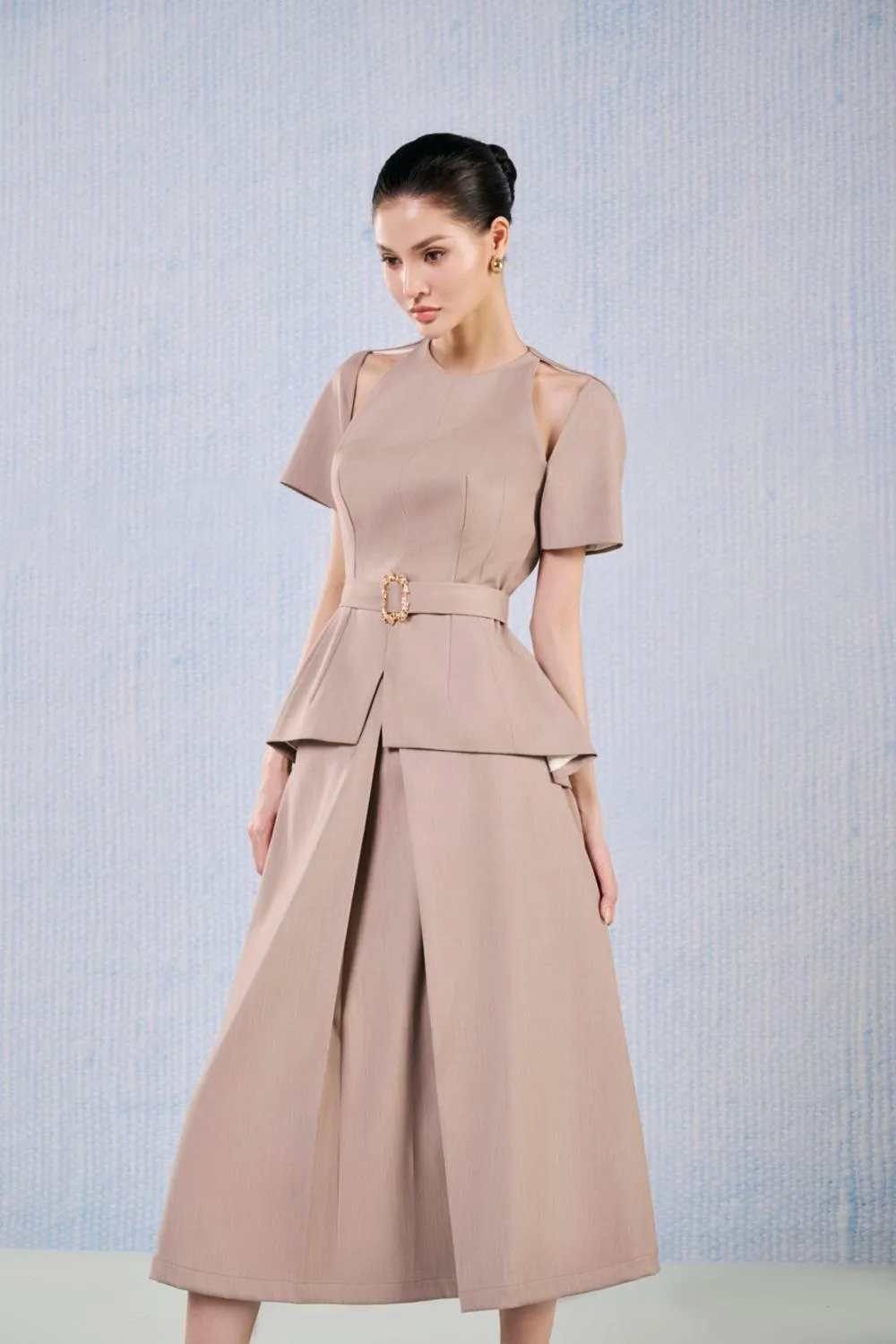 Emerald Peplum Cut-Out Cotton Top
