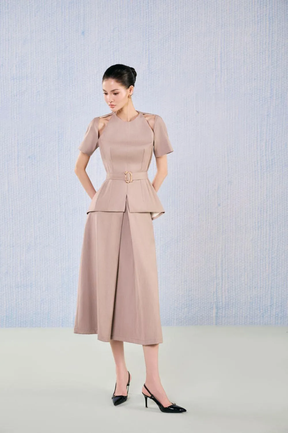 Emerald Peplum Cut-Out Cotton Top
