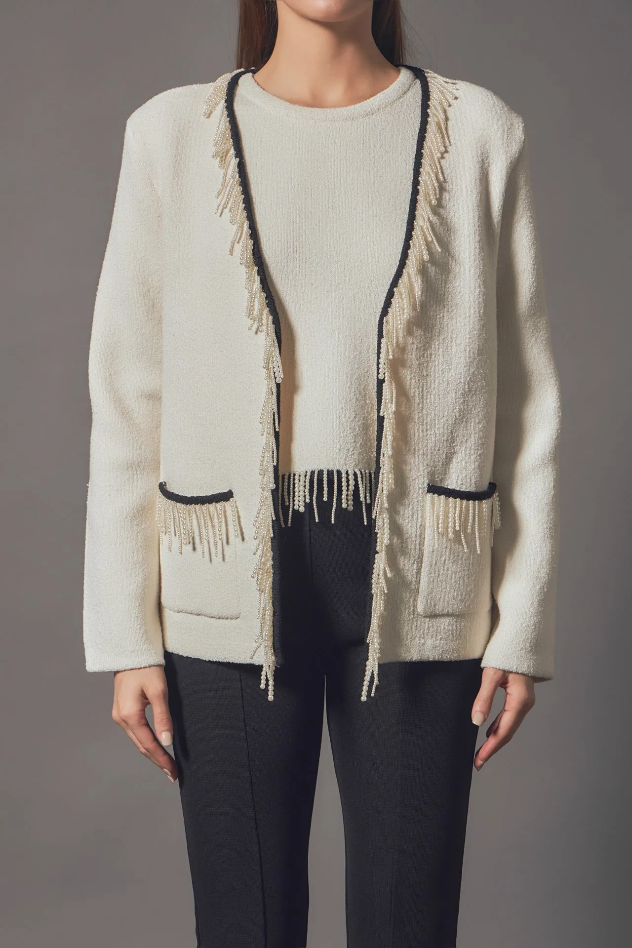 Endless Rose - Pearl Trim Knit Cardigan