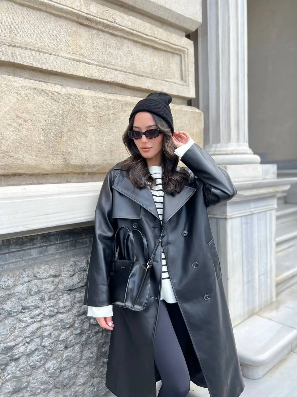 Faux Leather Trench Coat