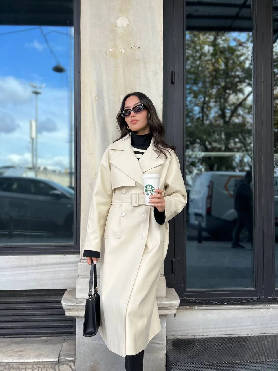 Faux Leather Trench Coat