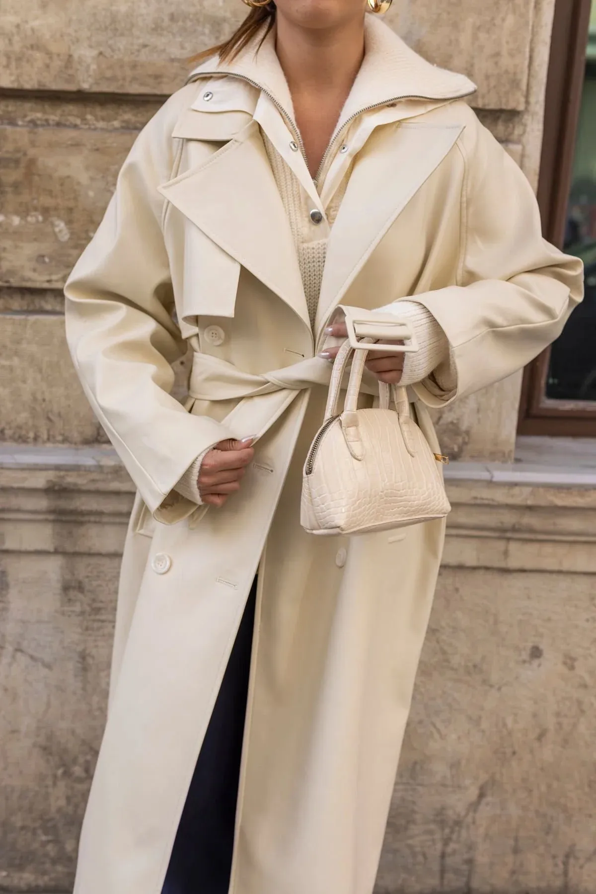 Faux Leather Trench Coat