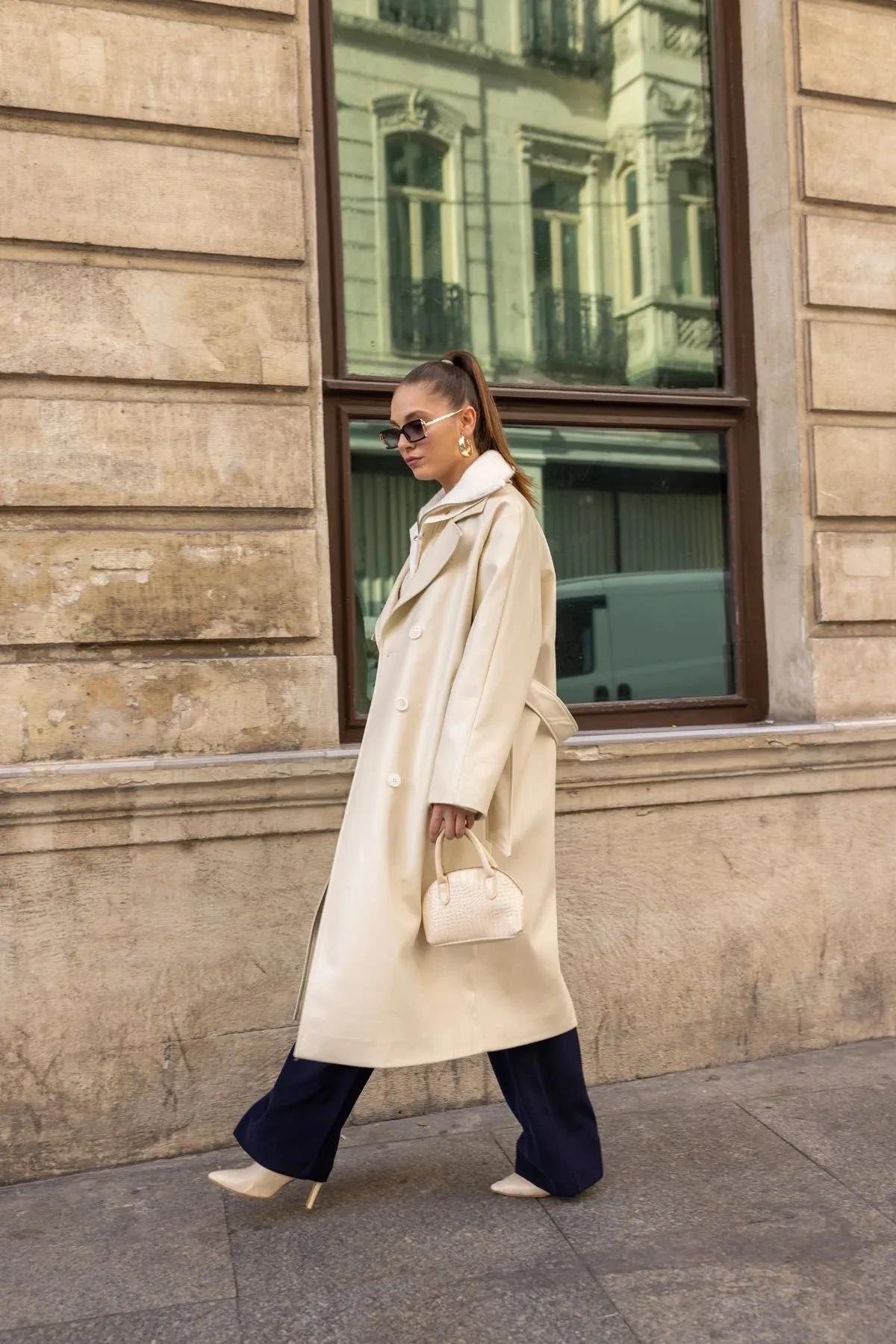 Faux Leather Trench Coat