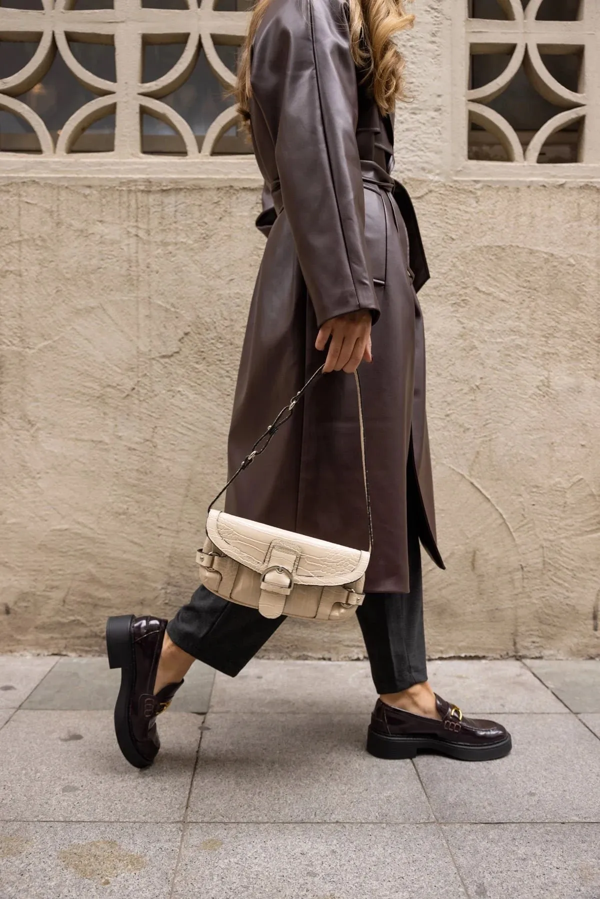 Faux Leather Trench Coat