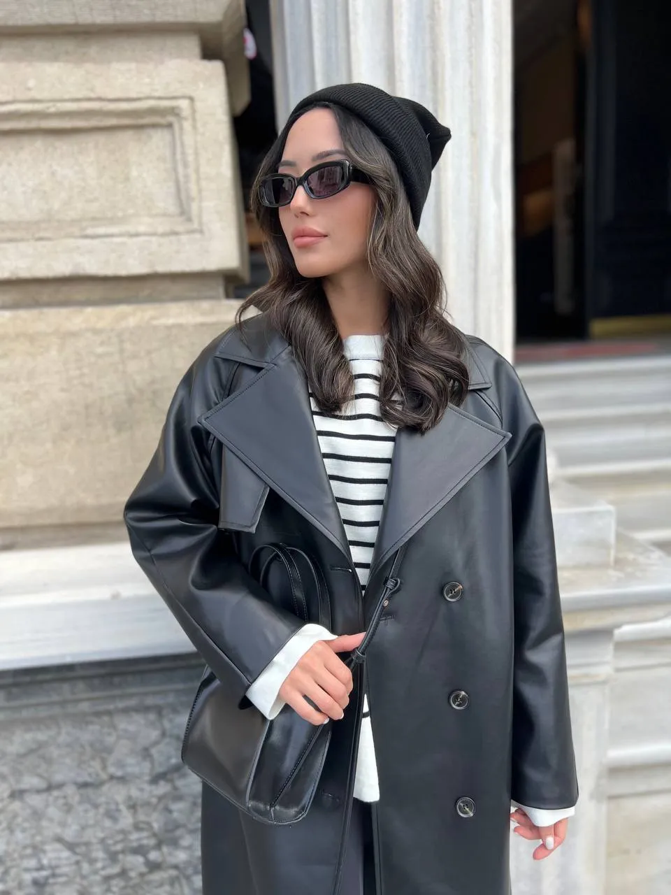 Faux Leather Trench Coat