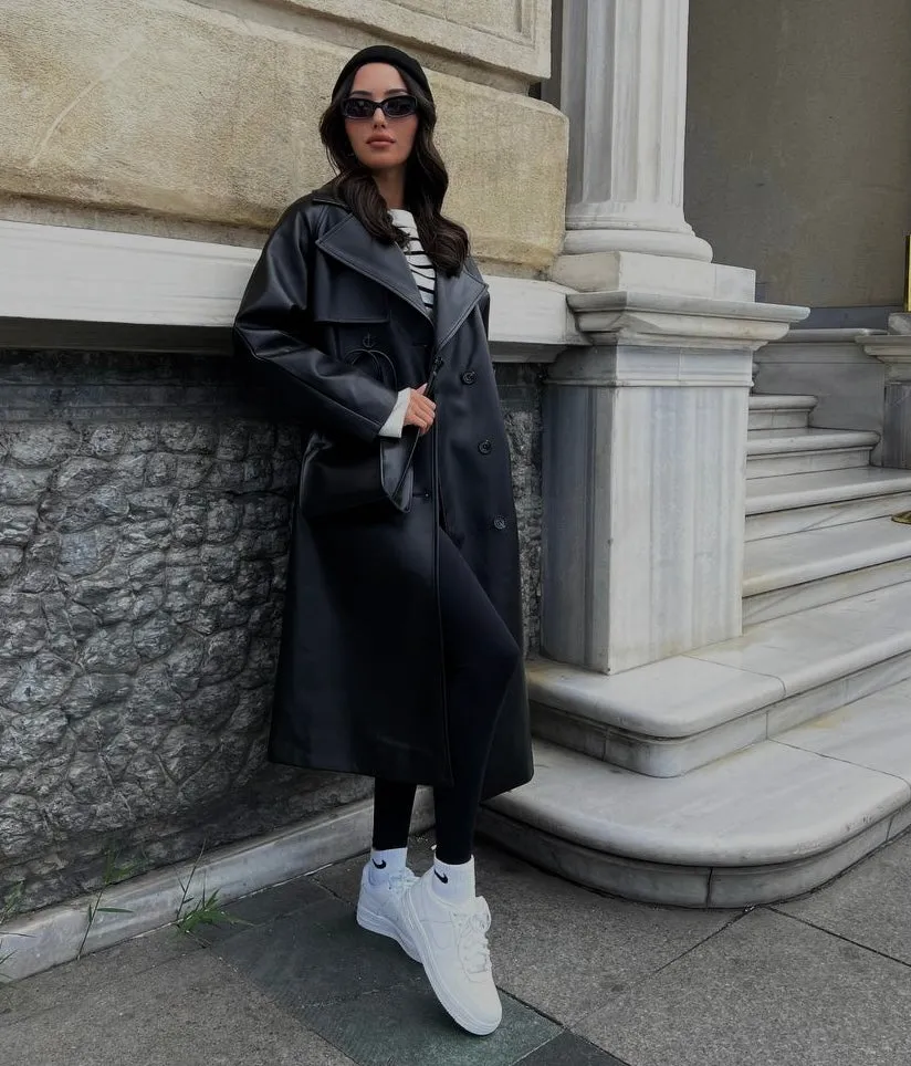 Faux Leather Trench Coat