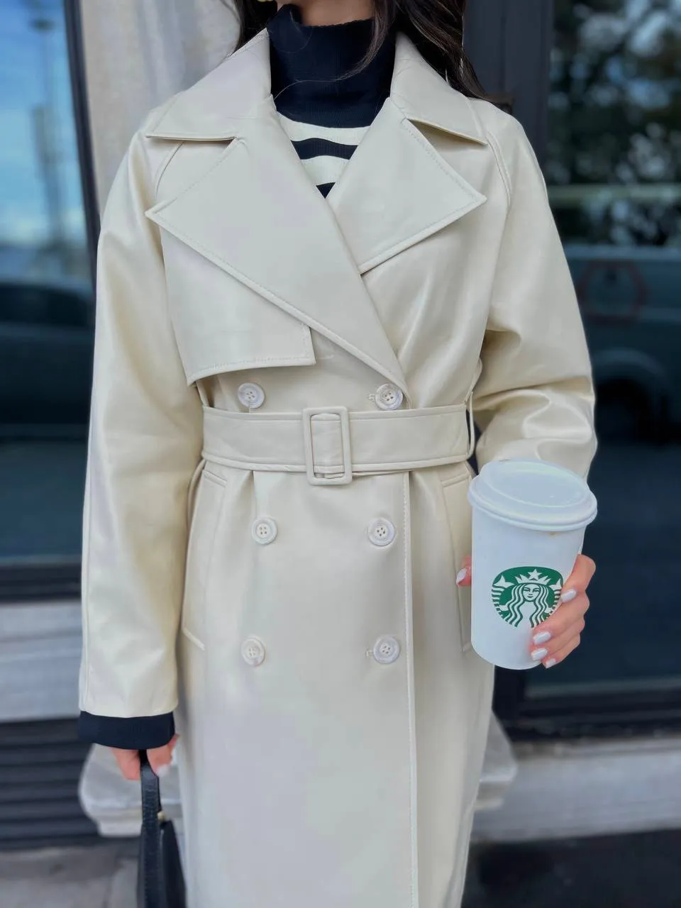 Faux Leather Trench Coat