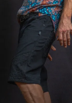 Flying Short Men / Stretchy Denim Digital Embroidery - Black KAMBOZII
