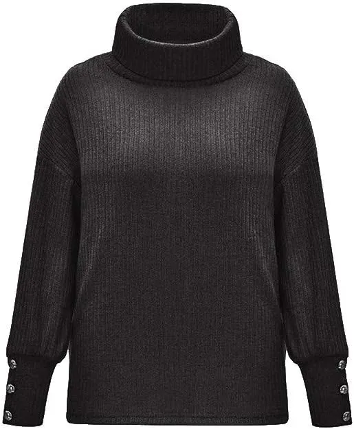 iLH Fall Sweater for Women Oversize Casual Knitted Sweaters Turtleneck Solid Button up Pullover Sweatshirt Jumper Tops