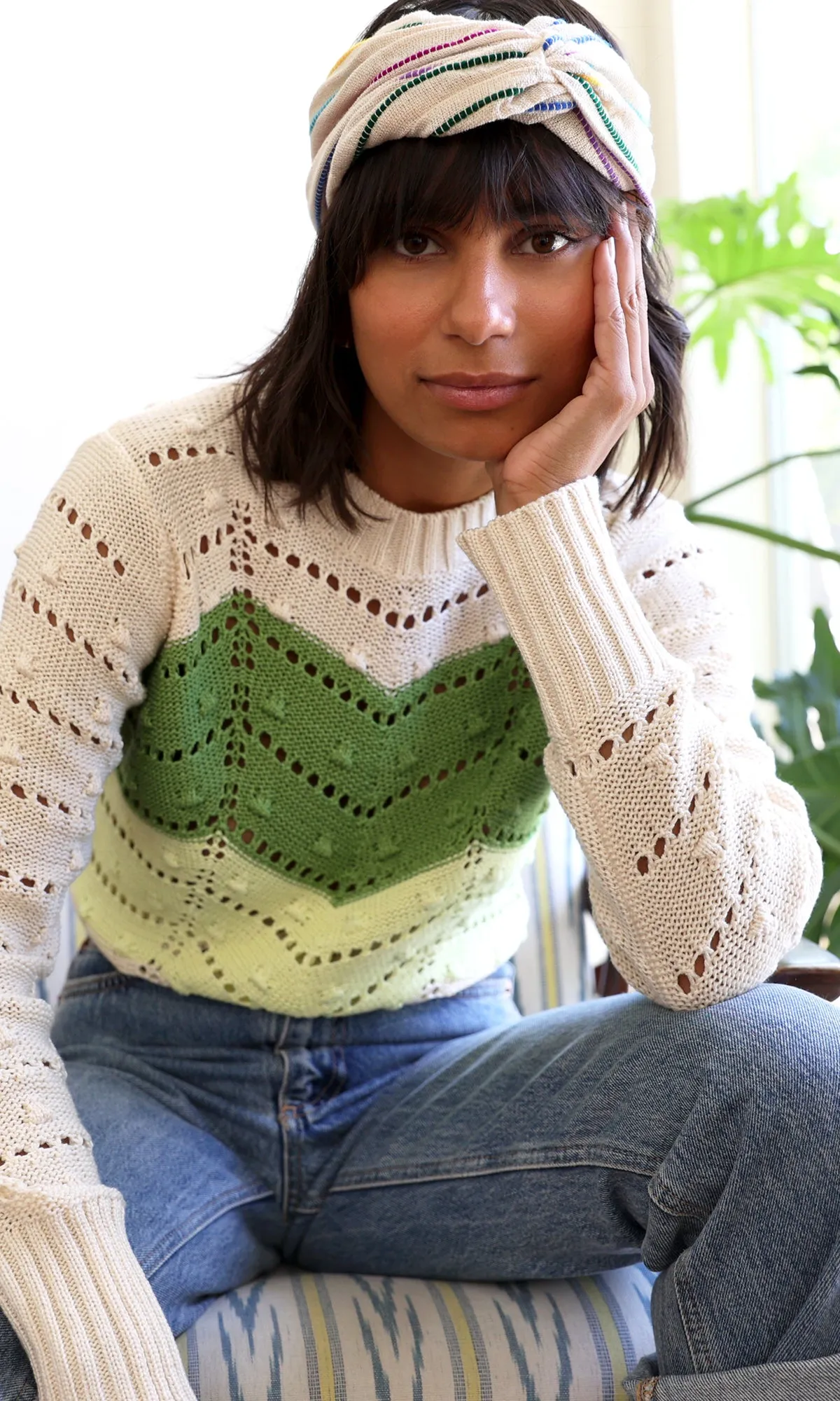 Juno Pointelle Chevron Knit Sweater