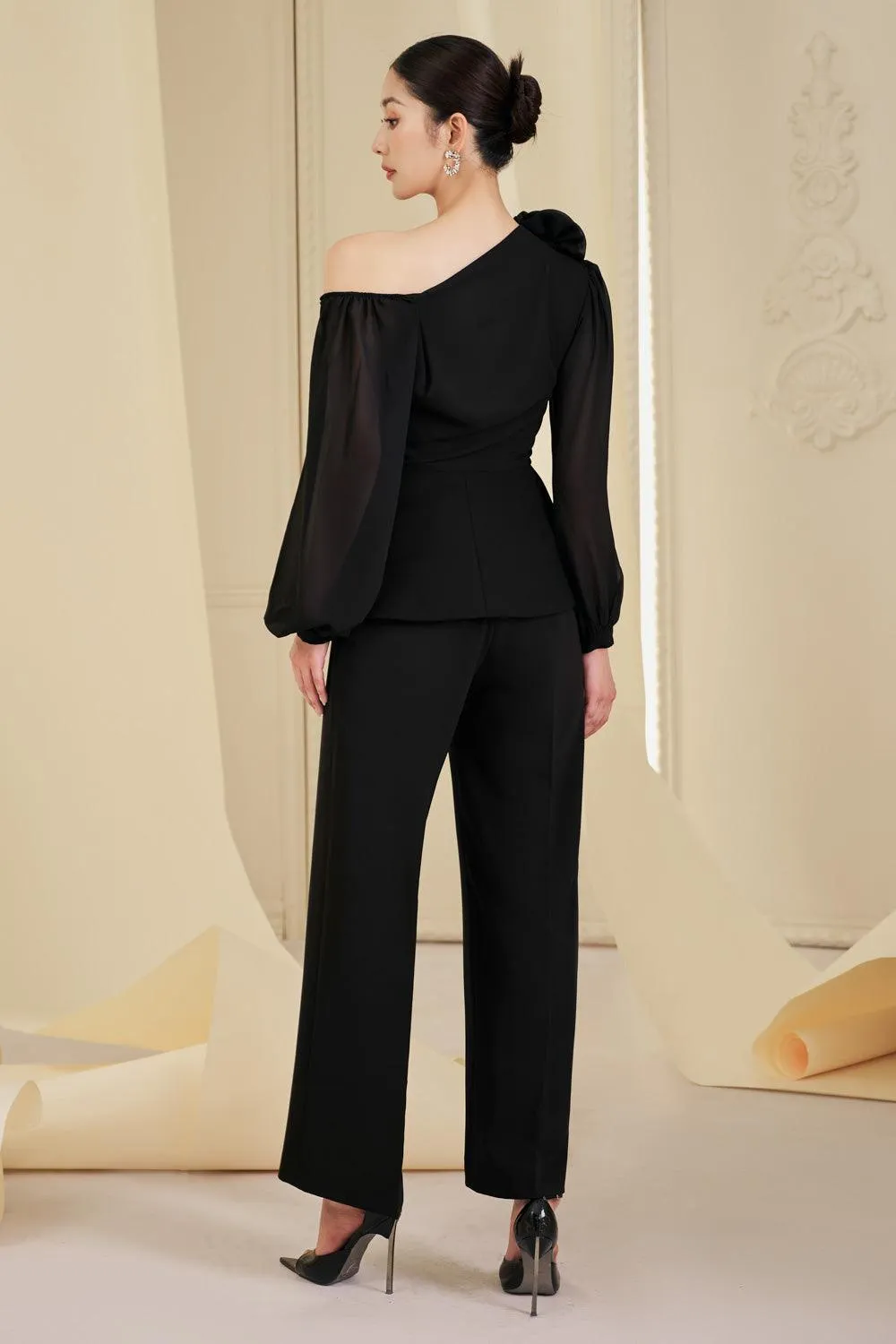 Lainey Peplum Bishop Sleeved Chiffon Top
