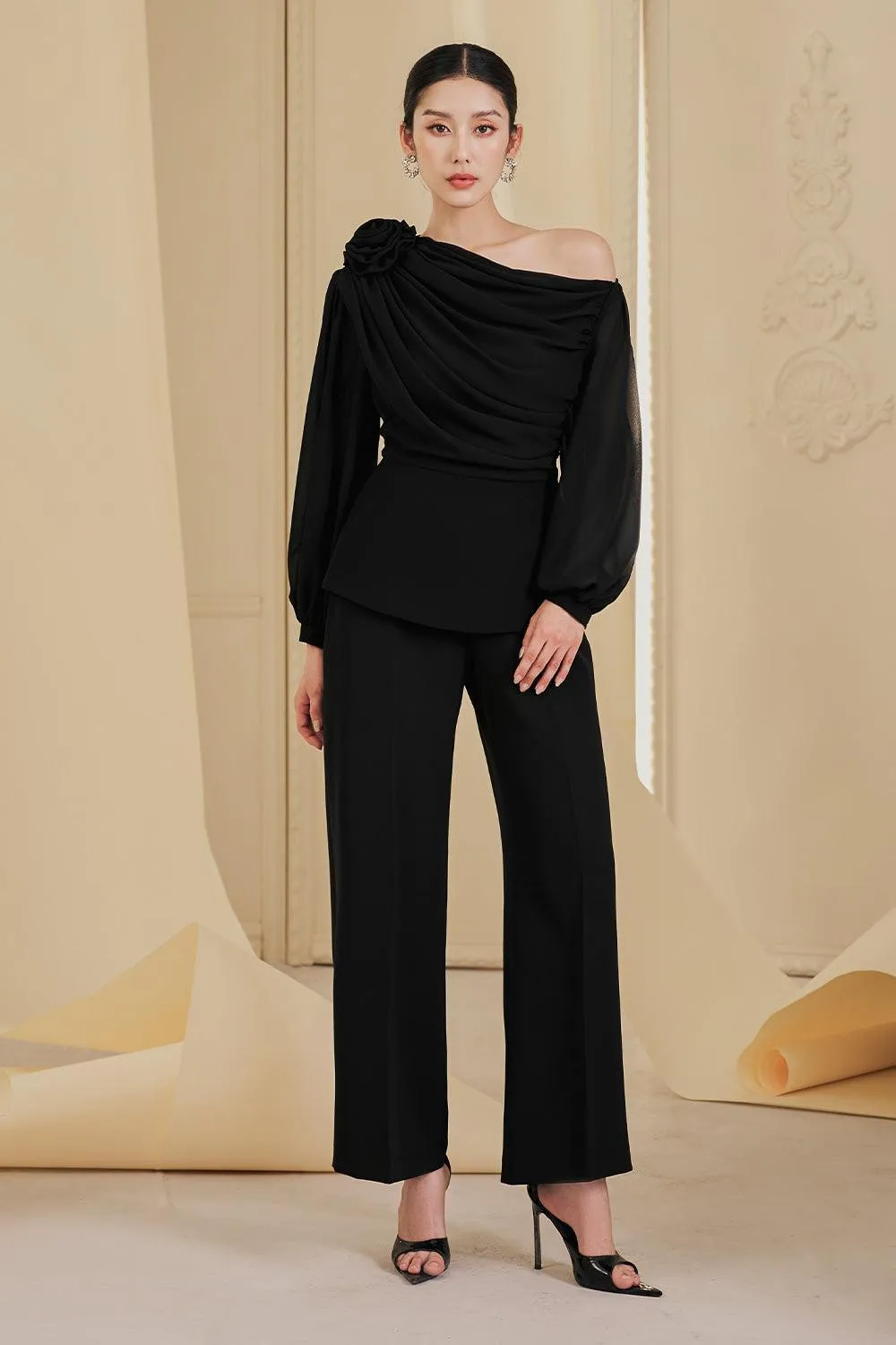 Lainey Peplum Bishop Sleeved Chiffon Top