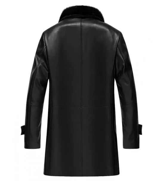 Lambskin Mens Leather Sherpa Coat Faux Shearling Collar