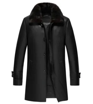 Lambskin Mens Leather Sherpa Coat Faux Shearling Collar