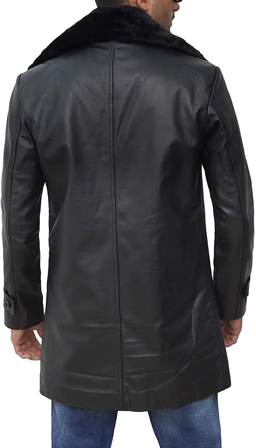 Lambskin Mens Leather Sherpa Coat Faux Shearling Collar