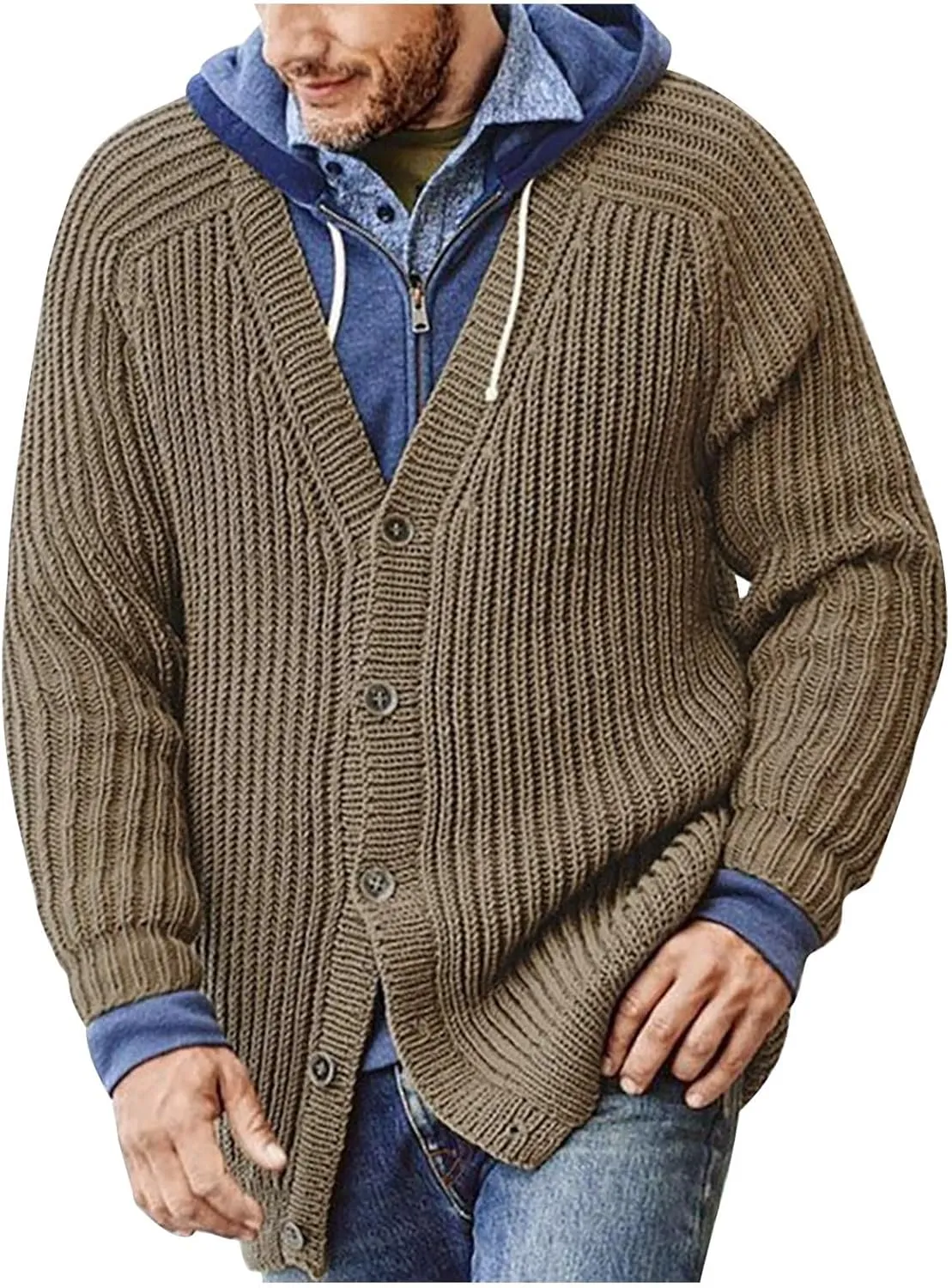 Lightweight Cardigan Men V Neck Button Down Sweater Cable Knit Sweater Winter Cardigan Sweater Plus Size Sweaters