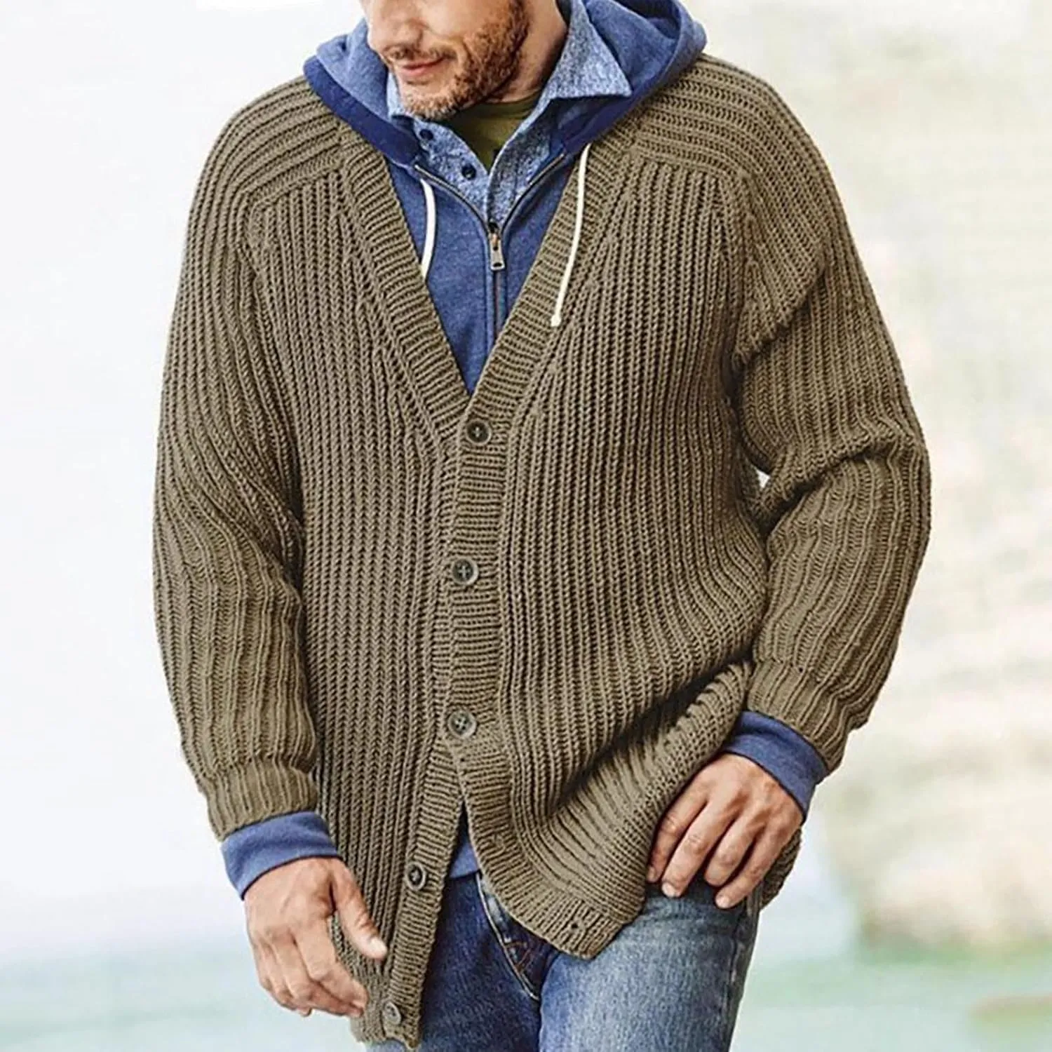 Lightweight Cardigan Men V Neck Button Down Sweater Cable Knit Sweater Winter Cardigan Sweater Plus Size Sweaters