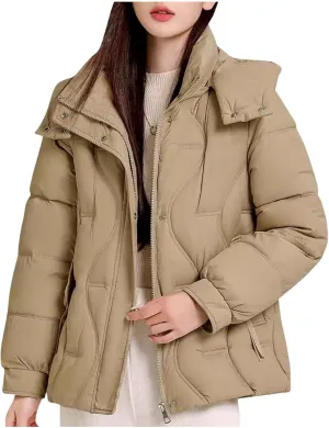 Lightweight Puffer Jacket Women Hooded Down Jacket Quilted Insulated Jacket Long Sleeve Winter Coat with Pockets