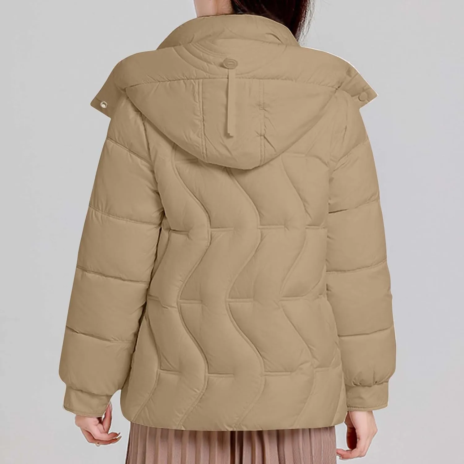 Lightweight Puffer Jacket Women Hooded Down Jacket Quilted Insulated Jacket Long Sleeve Winter Coat with Pockets