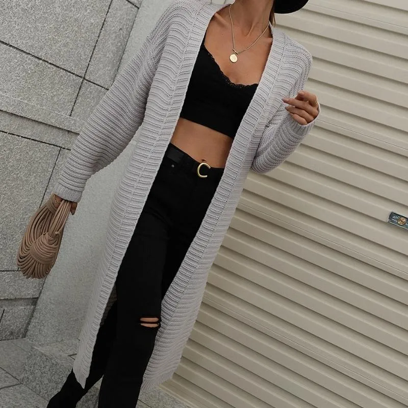 Long Solid Color Fashion Knitted Cardigan