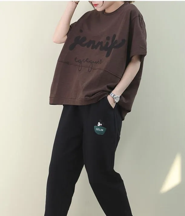 Loose Casual T-Shirts Summer Women Cotton Tops 8707