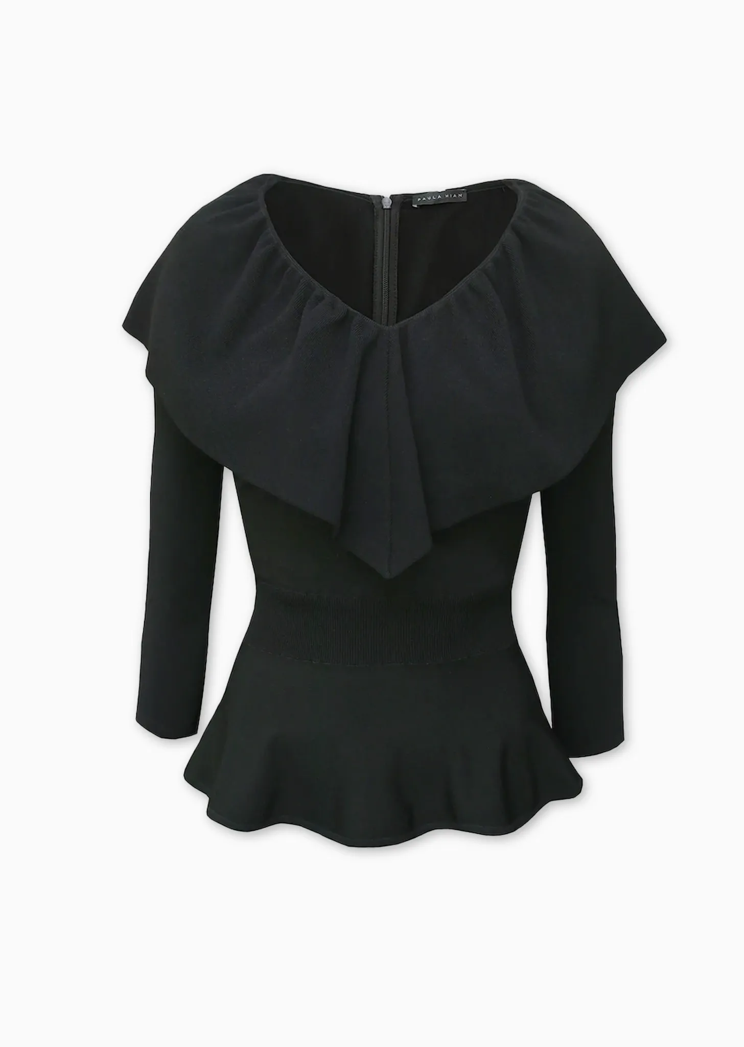 Loraina - Milano Knit Ruffle Neckline Peplum Top