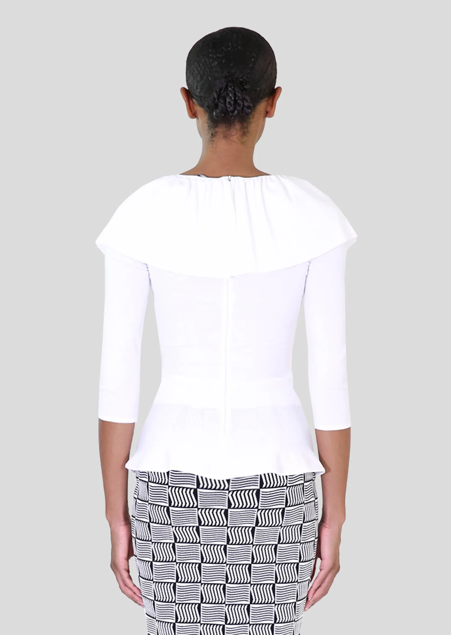 Loraina - Milano Knit Ruffle Neckline Peplum Top
