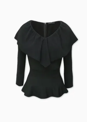 Loraina - Milano Knit Ruffle Neckline Peplum Top