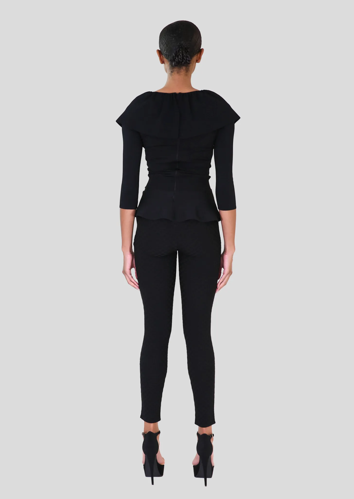 Loraina - Milano Knit Ruffle Neckline Peplum Top