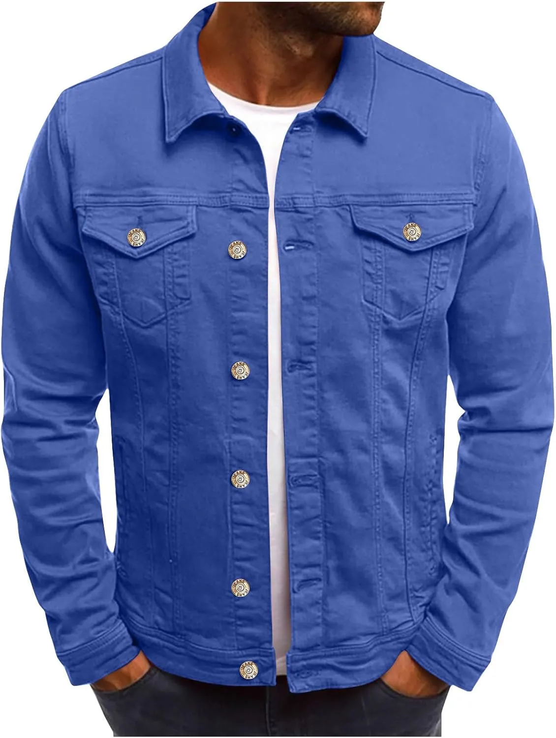 Mens Casual Denim Jackets Long Sleeve Button Down Shirts Loose Fit Lightweight Shacket Jackets Denim Shirt with Pockets