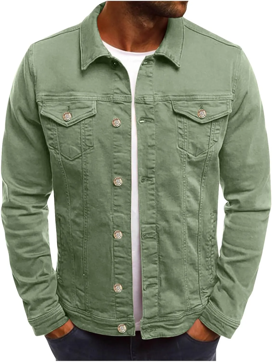 Mens Casual Denim Jackets Long Sleeve Button Down Shirts Loose Fit Lightweight Shacket Jackets Denim Shirt with Pockets