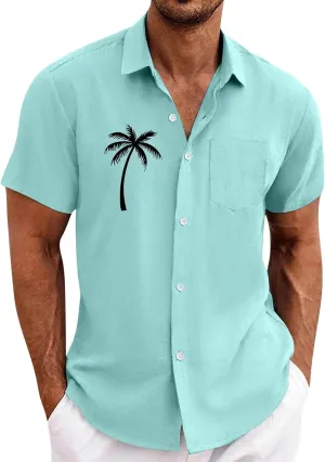 Men's Short Sleeve Button Up Hawaiian Shirt 1950s Vintage Tropical Palm Holiday Beach Shirts Lightweight Quick Dry Top