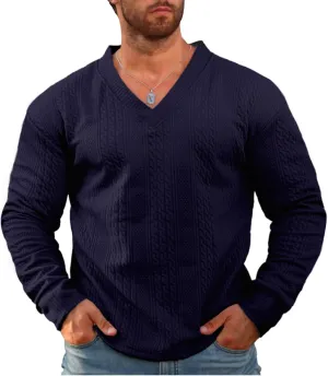 Men's V-Neck Sweatshirt Pullover Long Sleeve Knitted Casual Sweaters