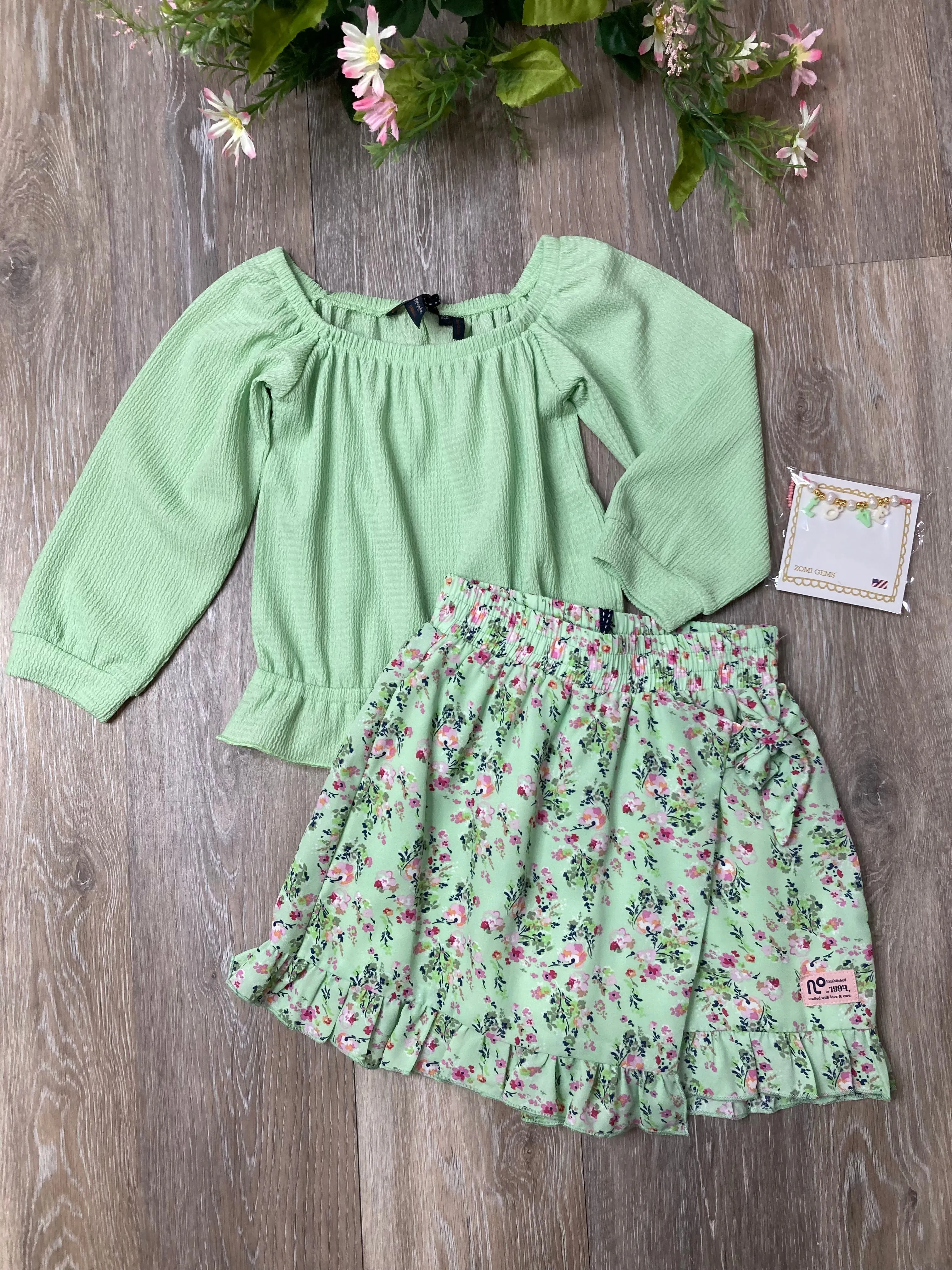 NON Green Peplum Top