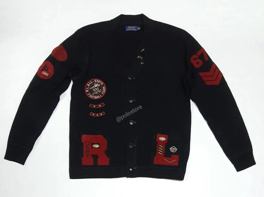 Nwt Polo Ralph Lauren Black Tiger Patch Cardigan